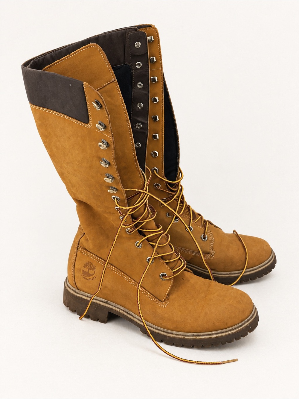 Timberland Women's Lace-Up Tall Boots in Wheat and Dark Brown